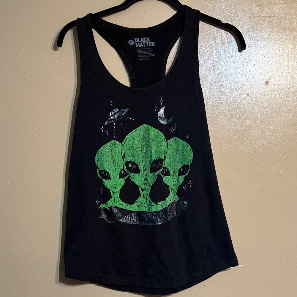 Black Matter Black and Green Alien Tank Top